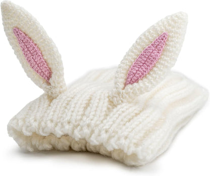 Bunny Costume - Knit Easter Dog Snood Ear Wrap for Pets, Warm Neck Cover for Halloween and Winter (Medium)