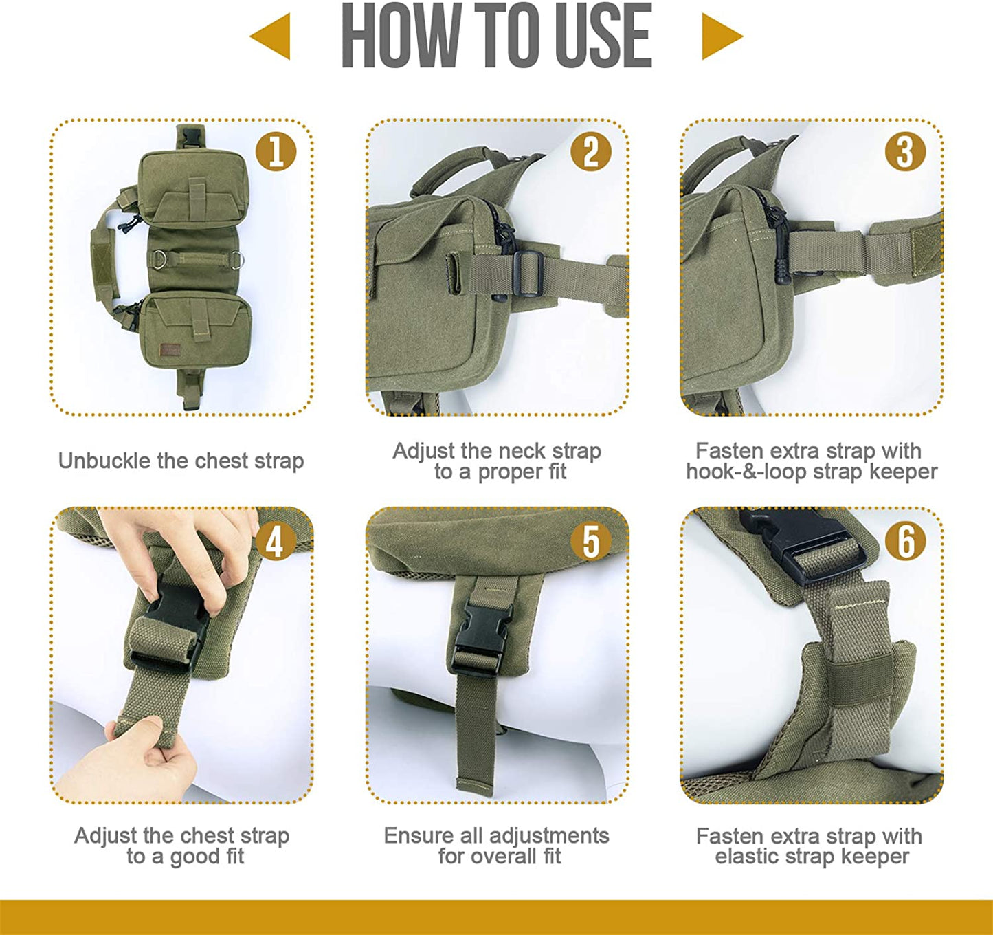 Dog Pack Hound Travel Camping Hiking Backpack Saddle Bag Rucksack for Medium & Large Dog (Ranger Green, Large)