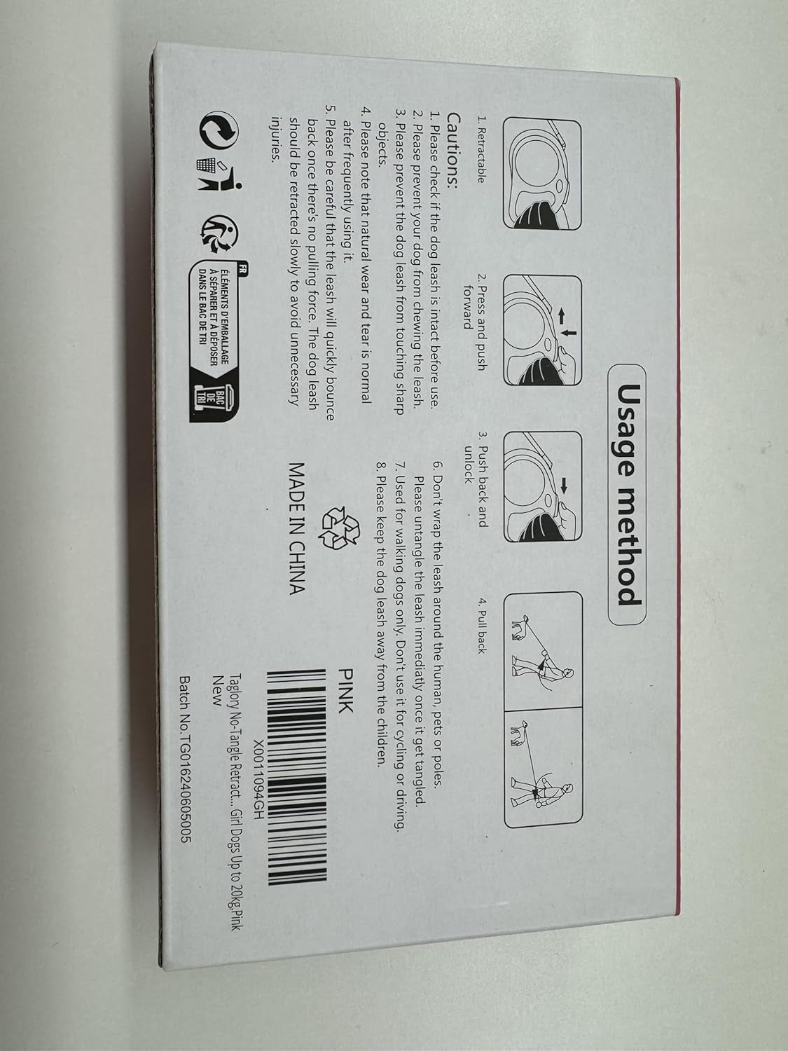 Retractable Dog Leash, 16Ft No Tangle Leash Retractable for Small Medium Dogs up to 44 Lbs, One-Handed Brake, Pause, Lock, Pink