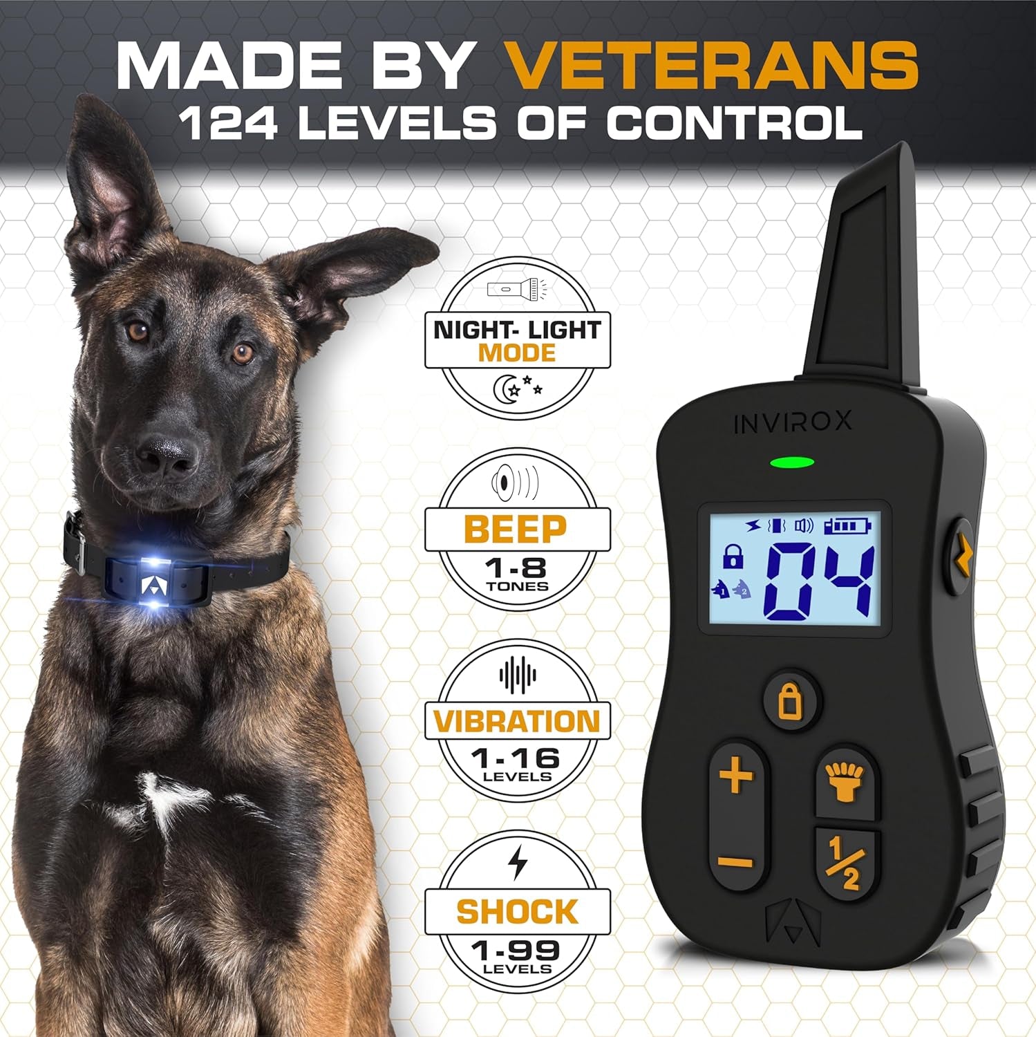 Dog Shock Collar [Ultra K9] 124 Training Levels, 4 Powerful Modes with Night-Light and ¾ Mile Range 100% Safe Dog Training Collar for Large Dogs IP67 Waterproof (Black)