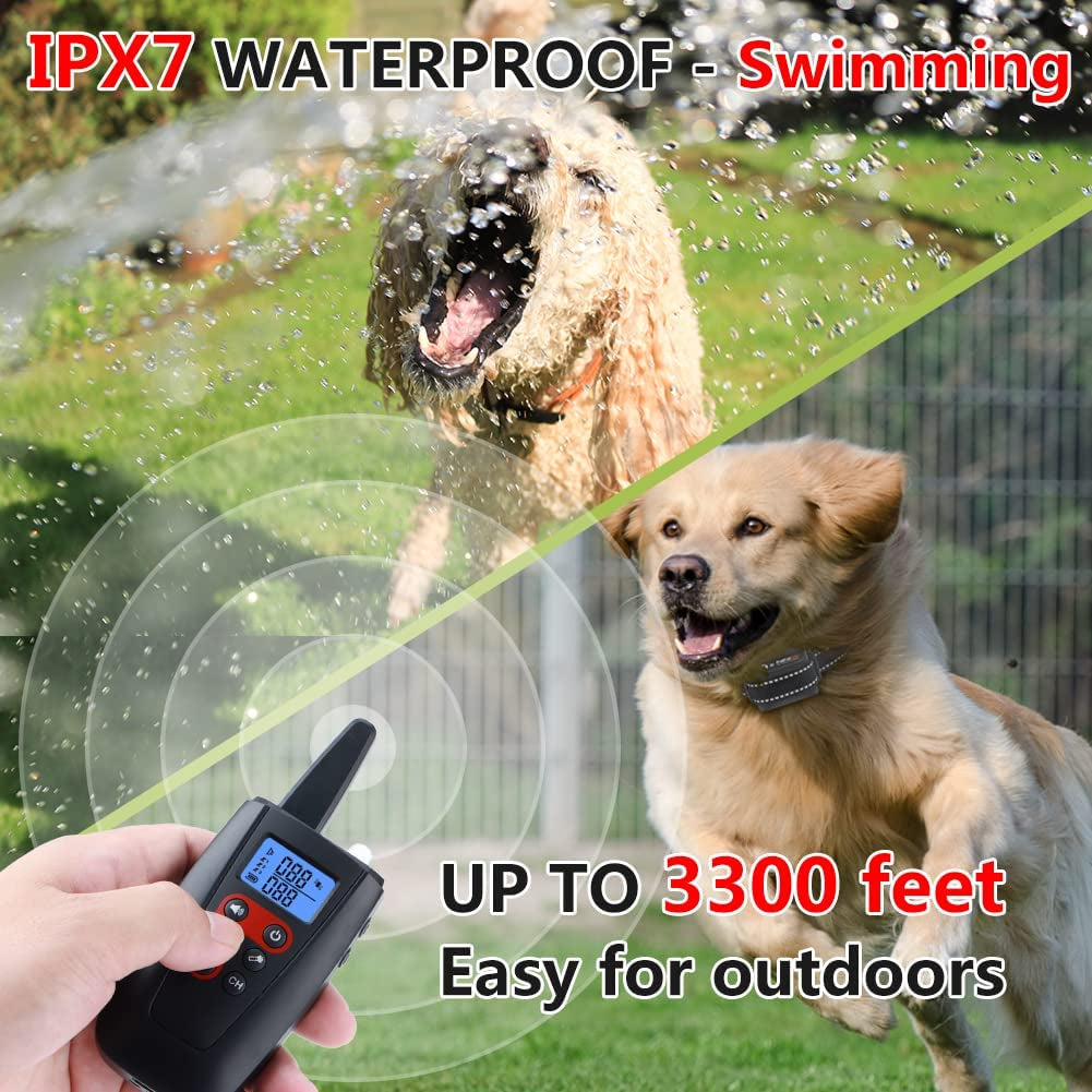 Dog Training Collar No Shock, 3300Ft Range Vibrating Dog Collar, IPX7 Waterproof Dog Training Collar with Remote, No Prongs and No Shock, Only Sound and Vibration Collar for Training Dogs