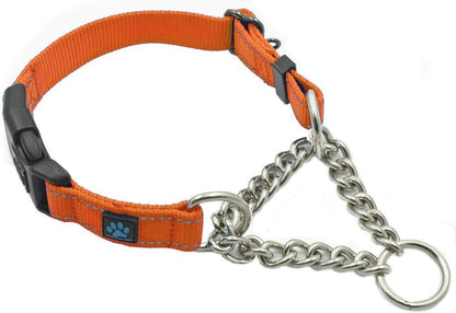 Stainless Steel Chain Martingale Collar - We Donate a Collar to a Dog Rescue for Every Collar Sold (Small, Orange)