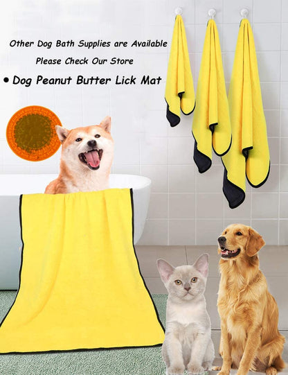 Dog Bath Towel - Super Absorbent Microfiber Dog Towel for Small Medium Large Dogs and Cat, Yellow & Grey 19.7" X 39.4"