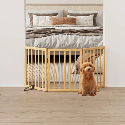 Bamboo Dog Gate Freestanding Pet Gate with 2 Support Feet for Doorways,Natural,24"H