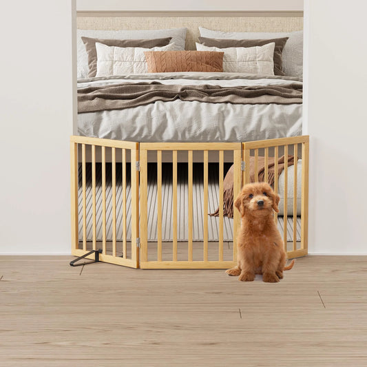 Bamboo Dog Gate Freestanding Pet Gate with 2 Support Feet for Doorways,Natural,24"H