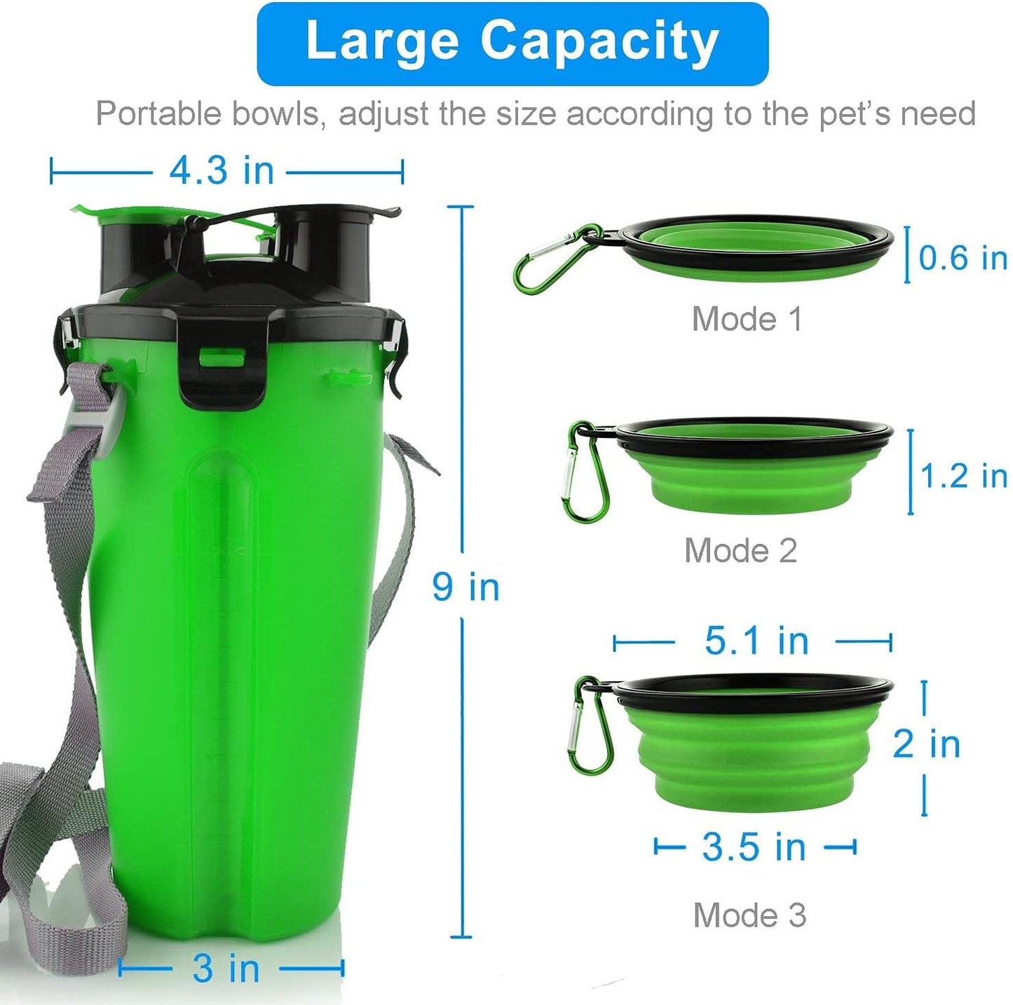 Dog Travel Water Bottle Collapsible Bowls, 2 in 1 Pet Food Container with Collapse Bowls, Outdoor Portable Water Bowls for Walking, Traveling, Camping and Hiking (Green)