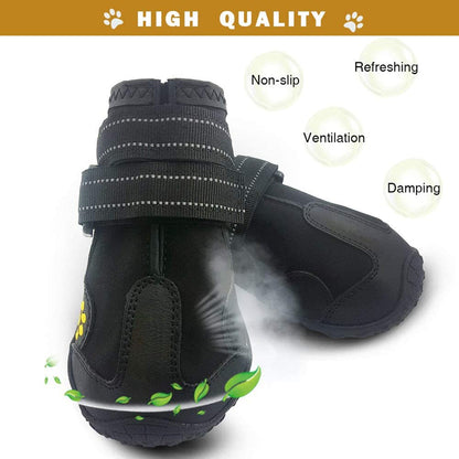 Waterproof Dog Boots, Dog Outdoor Shoes for Medium to Large Dogs with Two Reflective Fastening Straps and Rugged Anti-Slip Sole (3.15" X 2.95",Black 4PCS).