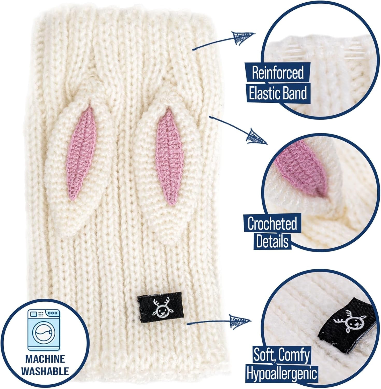 Bunny Costume - Knit Easter Dog Snood Ear Wrap for Pets, Warm Neck Cover for Halloween and Winter (Medium)