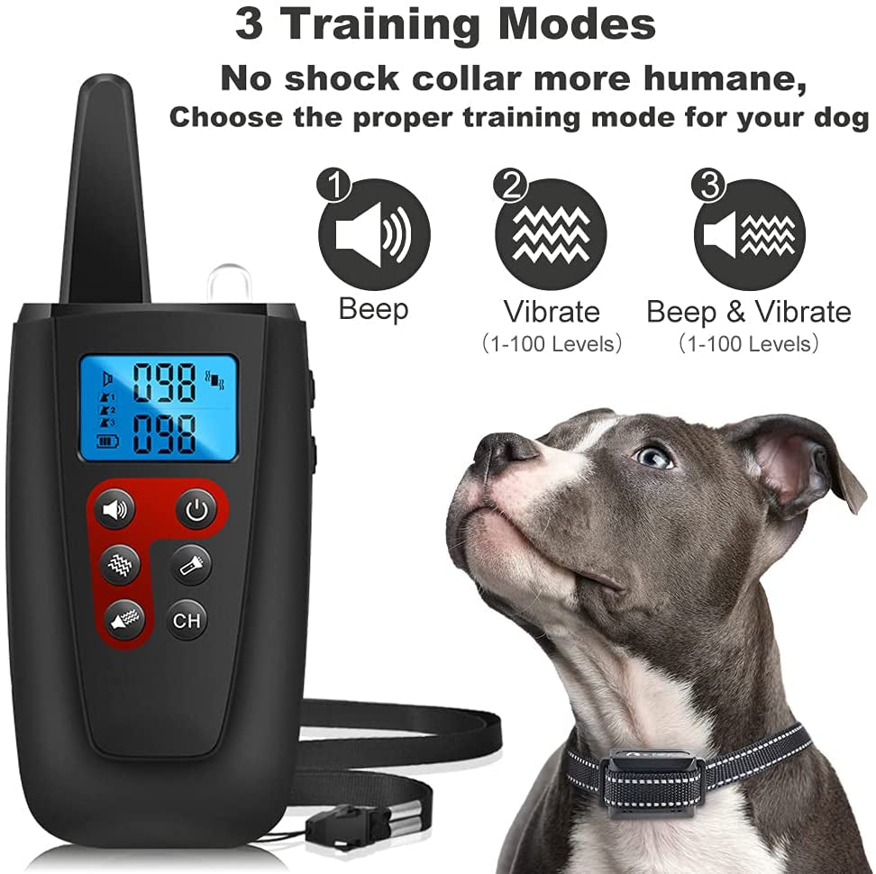 Dog Training Collar No Shock, 3300Ft Range Vibrating Dog Collar, IPX7 Waterproof Dog Training Collar with Remote, No Prongs and No Shock, Only Sound and Vibration Collar for Training Dogs