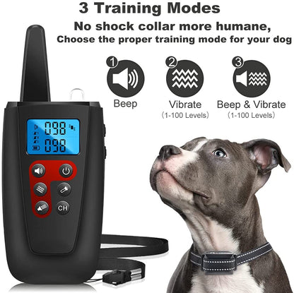 Dog Training Collar No Shock, 3300Ft Range Vibrating Dog Collar, IPX7 Waterproof Dog Training Collar with Remote, No Prongs and No Shock, Only Sound and Vibration Collar for Training Dogs