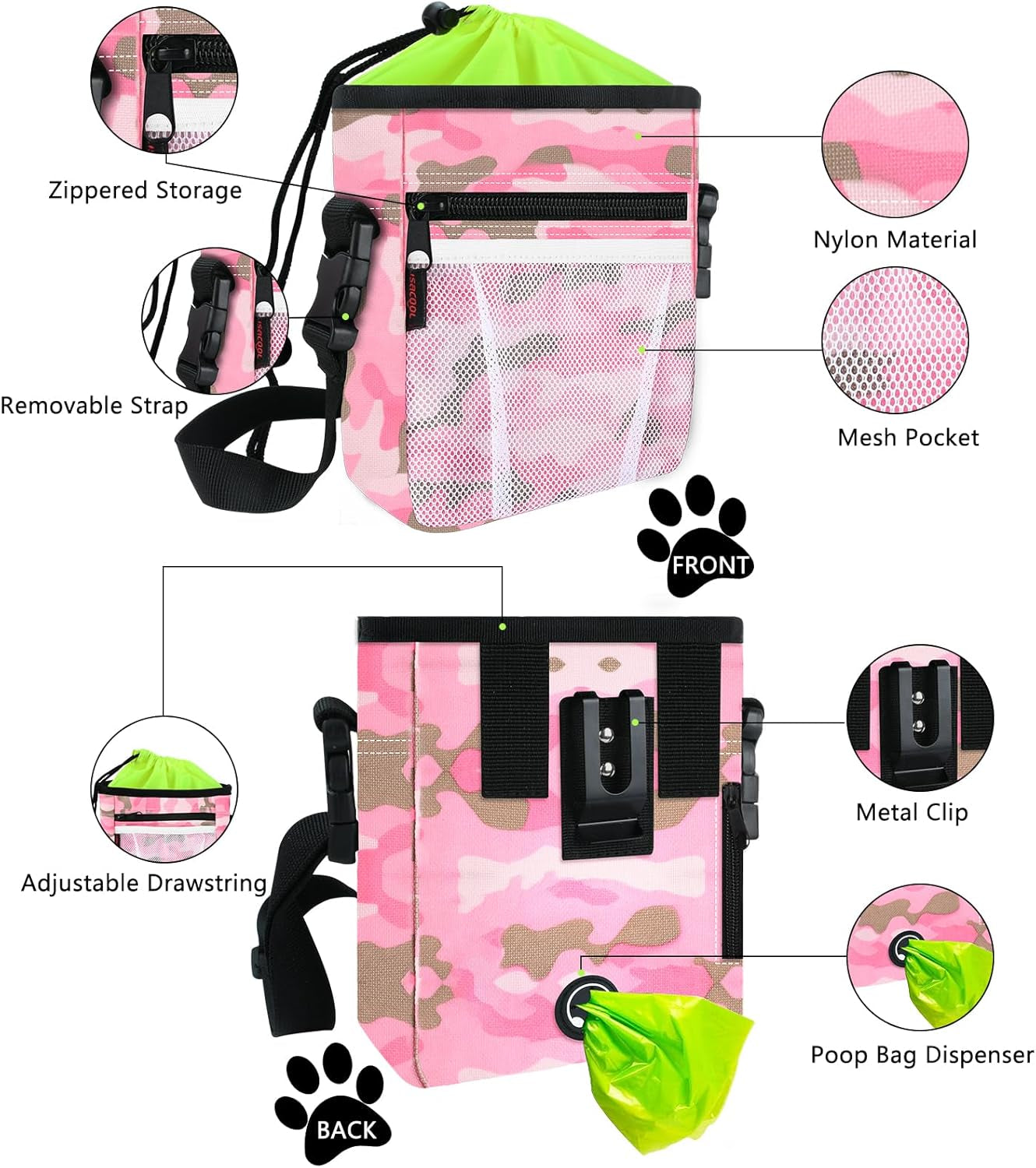 Dog Treat Pouch with 2 Pieces Pet Training Clickers Dog Training Treat Pouch-Hands-Free Design-Easily Carries Treats Pet Toys Personal Items-4 Ways to Wear Perfect for Walking or Training