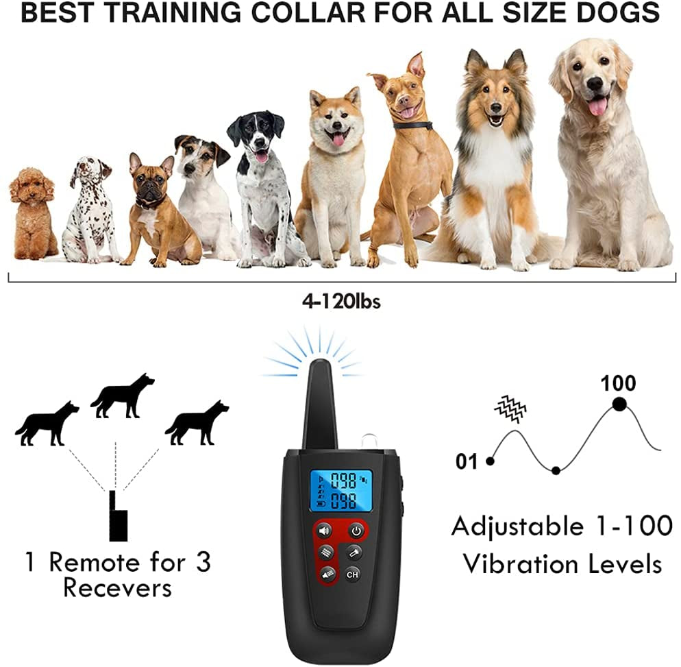 Dog Training Collar No Shock, 3300Ft Range Vibrating Dog Collar, IPX7 Waterproof Dog Training Collar with Remote, No Prongs and No Shock, Only Sound and Vibration Collar for Training Dogs