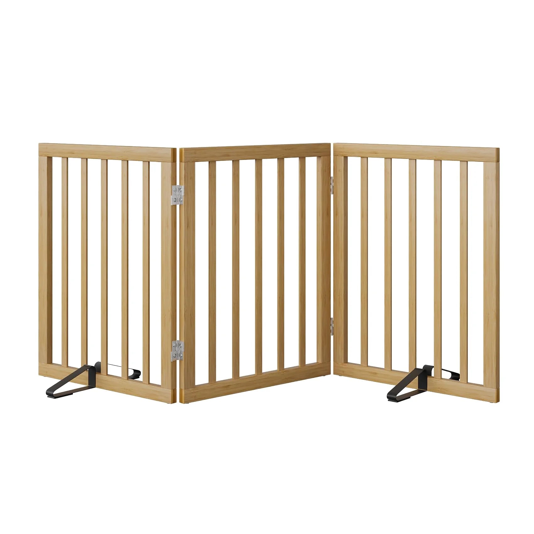 Bamboo Dog Gate Freestanding Pet Gate with 2 Support Feet for Doorways,Natural,24"H