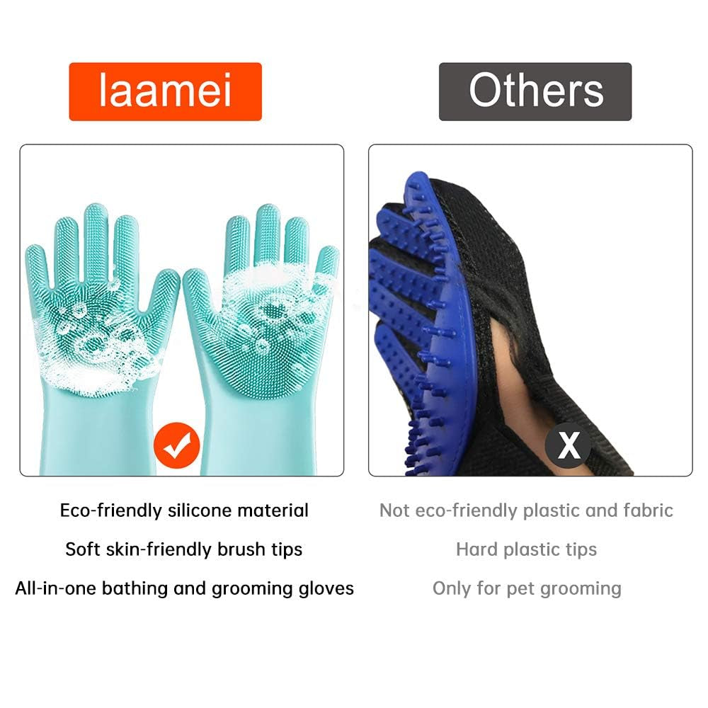Pet Grooming Gloves with Silicone Tips - Hair Remover Mitt for Long and Short Hair Dogs, Cats, Massaging and Bathing