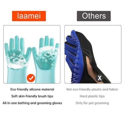 Pet Grooming Gloves with Silicone Tips - Hair Remover Mitt for Long and Short Hair Dogs, Cats, Massaging and Bathing