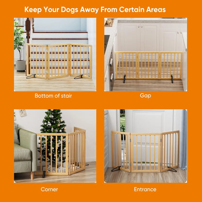 Bamboo Dog Gate Freestanding Pet Gate with 2 Support Feet for Doorways,Natural,24"H