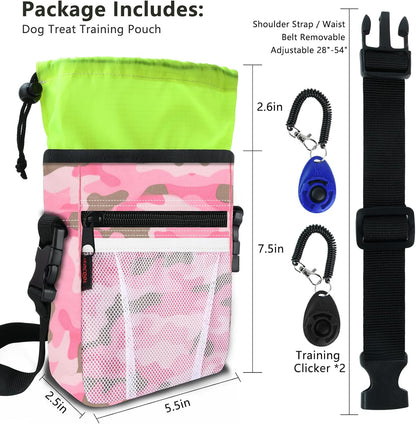Dog Treat Pouch with 2 Pieces Pet Training Clickers Dog Training Treat Pouch-Hands-Free Design-Easily Carries Treats Pet Toys Personal Items-4 Ways to Wear Perfect for Walking or Training