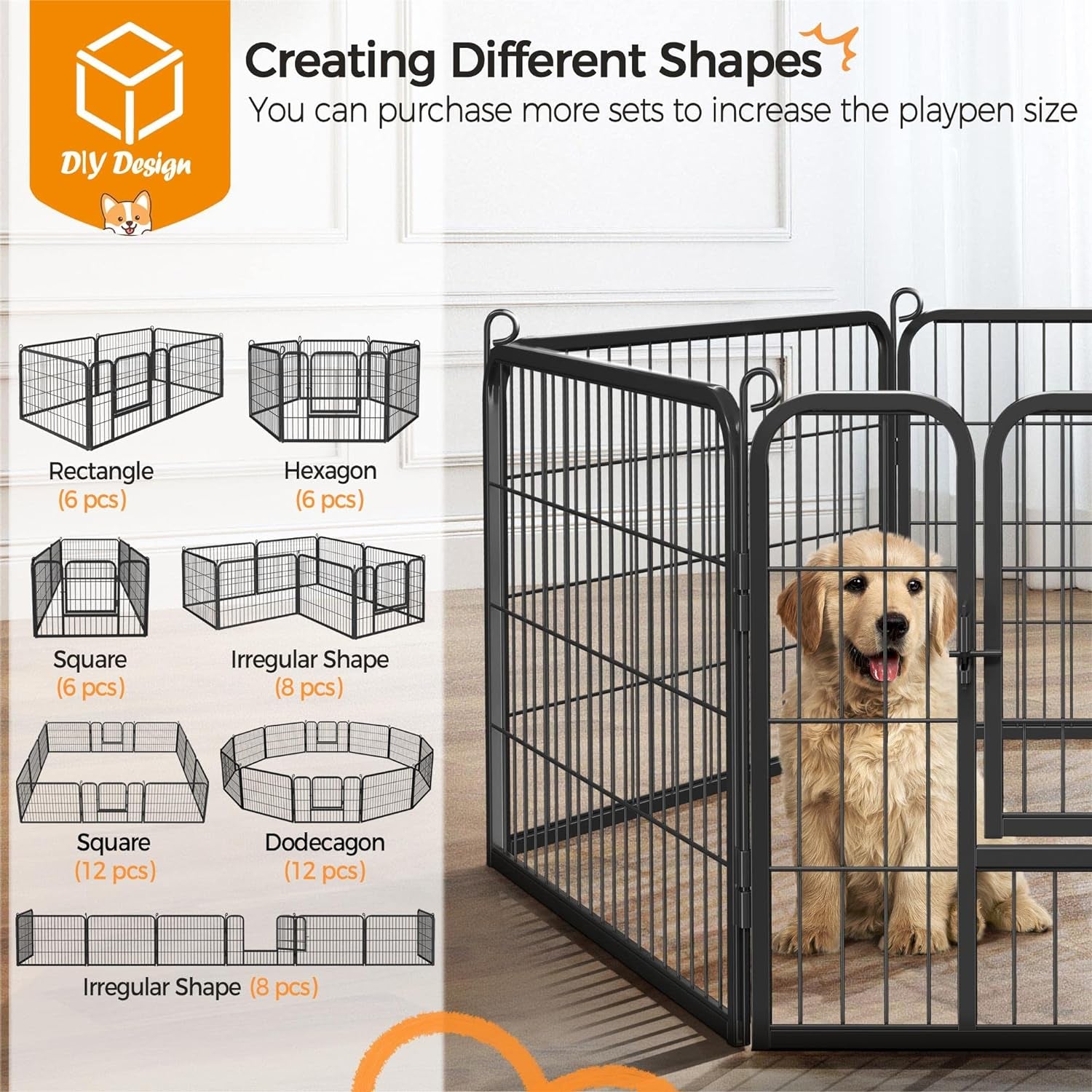 Dog Playpen Indoor, Extra Wide Outdoor Dog Fence Foldable Pet Puppy Exercise Pen for Yard/Garden/Rv Camping, 6 Panels 24 Inch Height X 32 Inch Width