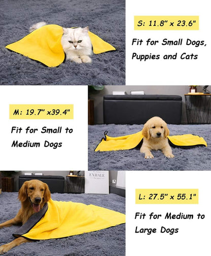 Dog Bath Towel - Super Absorbent Microfiber Dog Towel for Small Medium Large Dogs and Cat, Yellow & Grey 19.7" X 39.4"