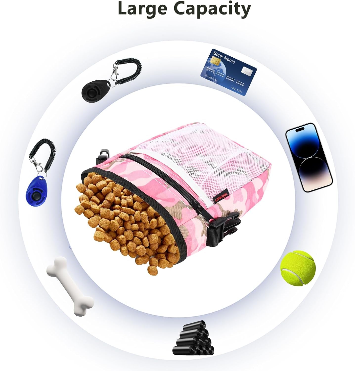 Dog Treat Pouch with 2 Pieces Pet Training Clickers Dog Training Treat Pouch-Hands-Free Design-Easily Carries Treats Pet Toys Personal Items-4 Ways to Wear Perfect for Walking or Training