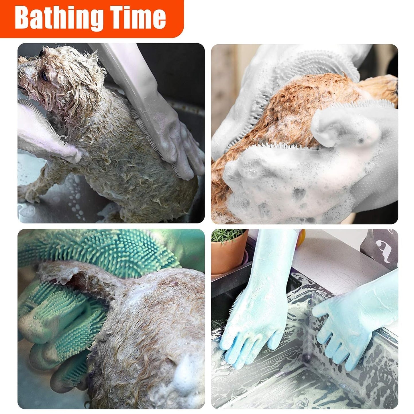 Pet Grooming Gloves with Silicone Tips - Hair Remover Mitt for Long and Short Hair Dogs, Cats, Massaging and Bathing