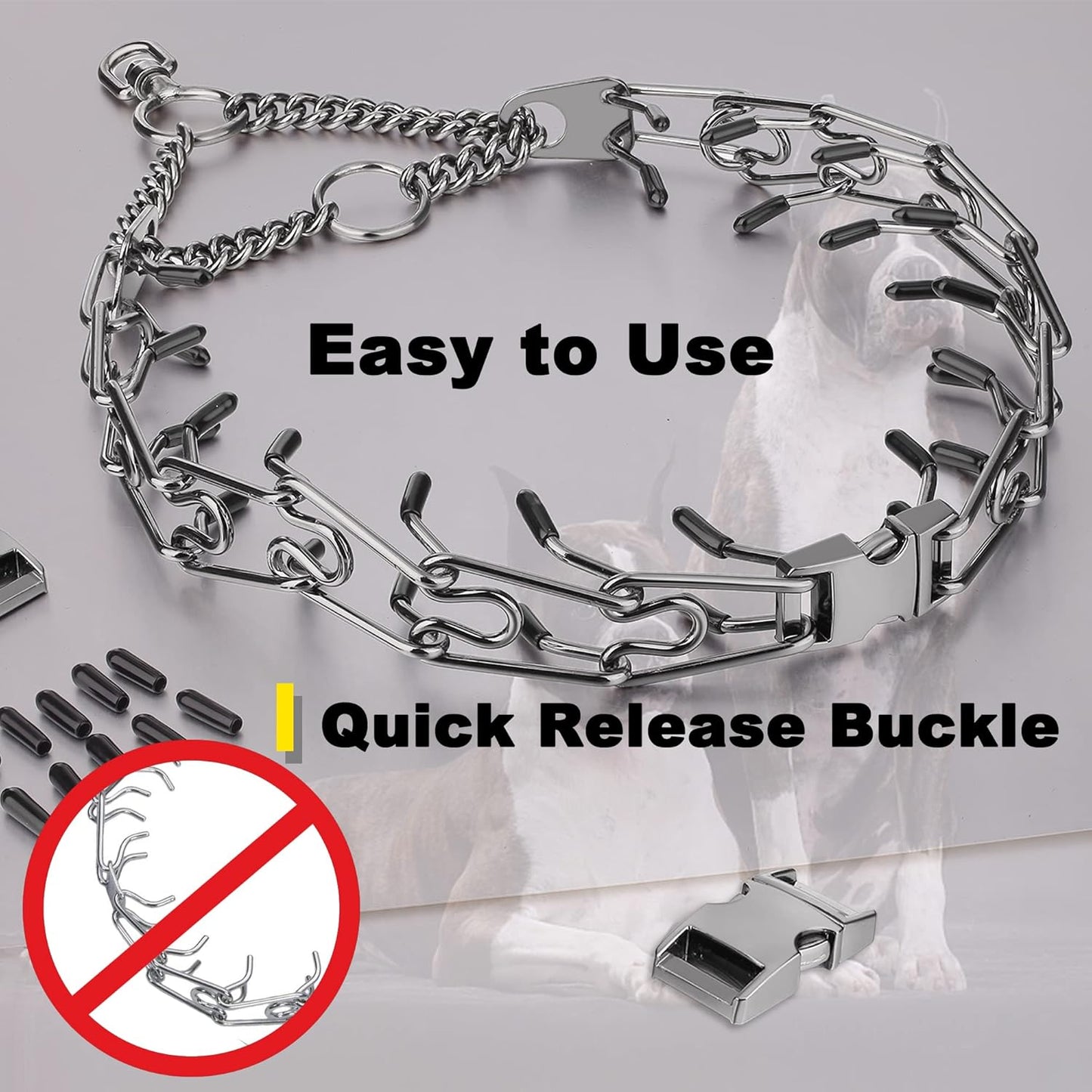 Dog Prong Traing Collar,Choke Pinch Collar for Dogs Quick Pelease Spike Collars No Pull Martingale Adjustable for Large Medium Small Breeds Dogs Stainless Steel (12"~28" Black 3.0Mm)