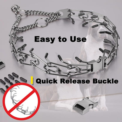 Dog Prong Traing Collar,Choke Pinch Collar for Dogs Quick Pelease Spike Collars No Pull Martingale Adjustable for Large Medium Small Breeds Dogs Stainless Steel (12"~28" Black 3.0Mm)
