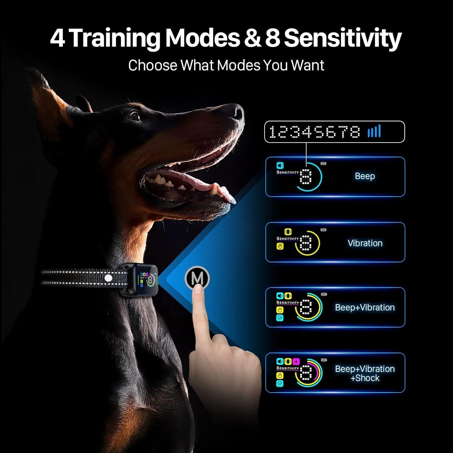 Dog Bark Collar,  Bark Collar for Large Medium Small Dogs,Smart Bark Collar,Rechargeable anti Barking Training Collar with 8 Adjustable Sensitivity,Bark Shock Collar with Beep Vibration Shock