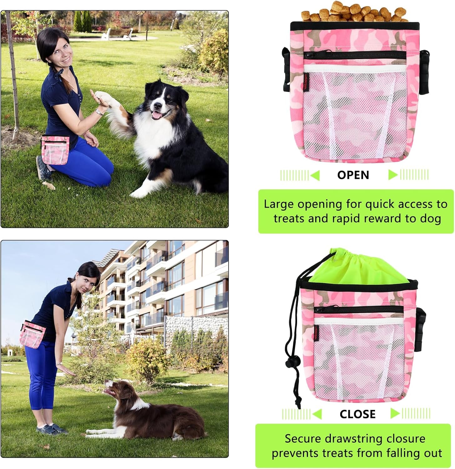 Dog Treat Pouch with 2 Pieces Pet Training Clickers Dog Training Treat Pouch-Hands-Free Design-Easily Carries Treats Pet Toys Personal Items-4 Ways to Wear Perfect for Walking or Training