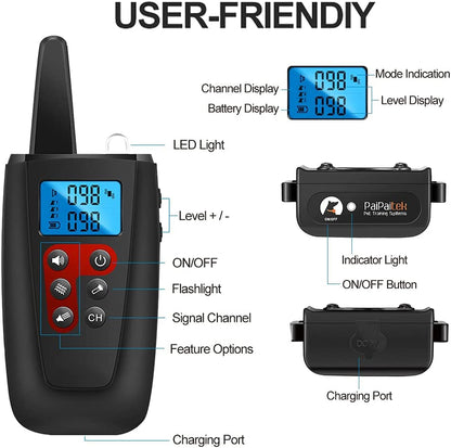 Dog Training Collar No Shock, 3300Ft Range Vibrating Dog Collar, IPX7 Waterproof Dog Training Collar with Remote, No Prongs and No Shock, Only Sound and Vibration Collar for Training Dogs