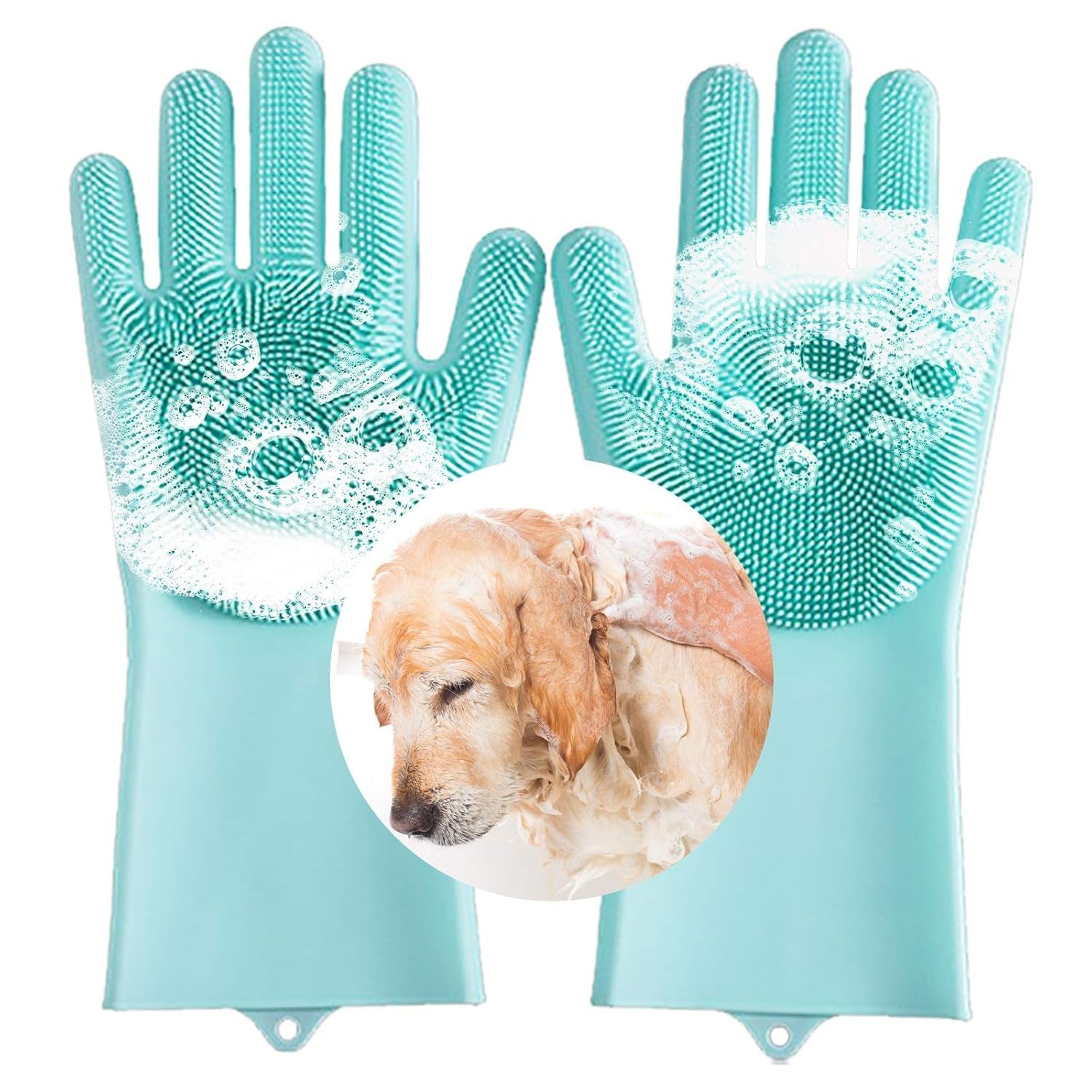 Pet Grooming Gloves with Silicone Tips - Hair Remover Mitt for Long and Short Hair Dogs, Cats, Massaging and Bathing