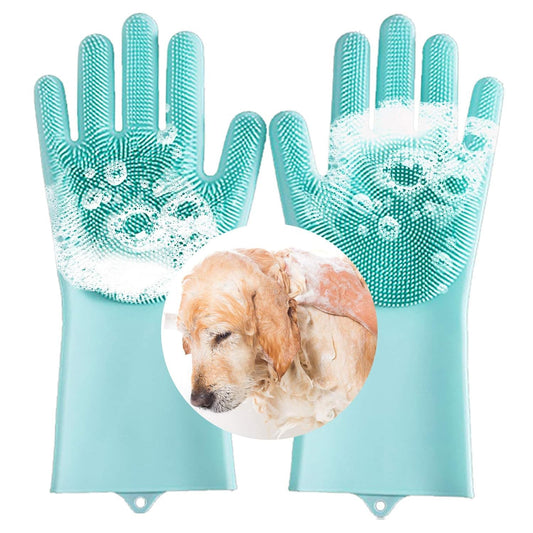Pet Grooming Gloves with Silicone Tips - Hair Remover Mitt for Long and Short Hair Dogs, Cats, Massaging and Bathing