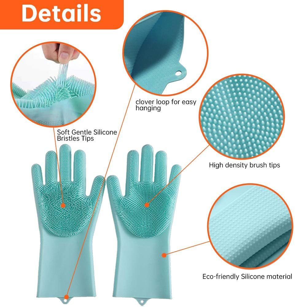 Pet Grooming Gloves with Silicone Tips - Hair Remover Mitt for Long and Short Hair Dogs, Cats, Massaging and Bathing