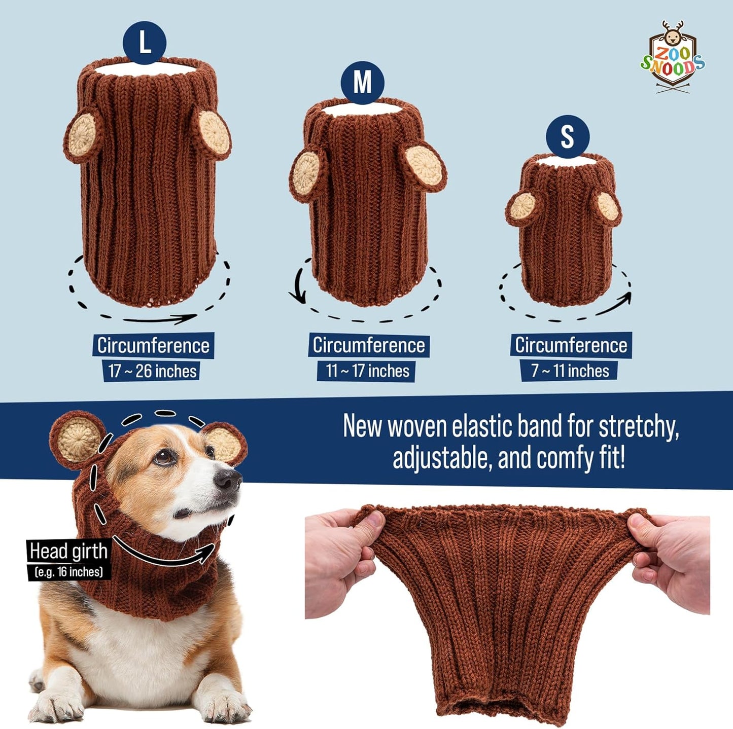 Bunny Costume - Knit Easter Dog Snood Ear Wrap for Pets, Warm Neck Cover for Halloween and Winter (Medium)